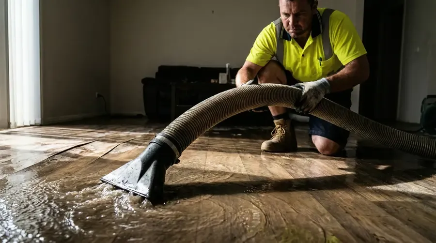 A BustosPro technician extracting water from a flooded Alpharetta, GA home